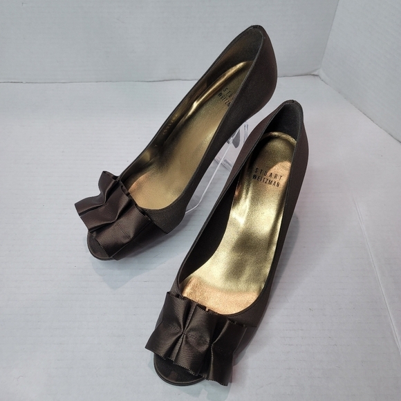 Stuart Weitzman Peep Toe Satin Heels Size 7.5 - Picture 2 of 12